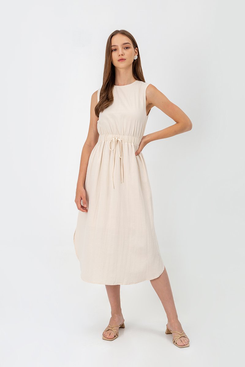 ANGELIKA DRAWSTRING WAIST MIDI DRESS