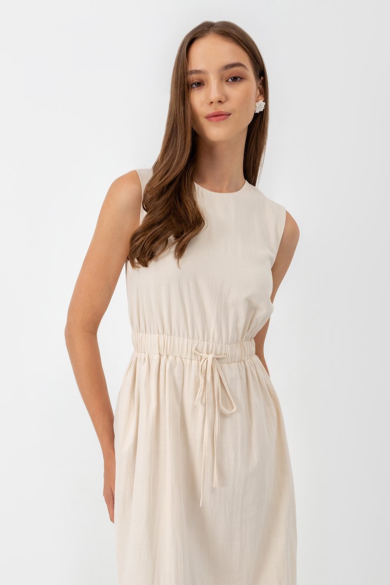 ANGELIKA DRAWSTRING WAIST MIDI DRESS