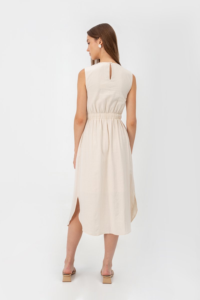 ANGELIKA DRAWSTRING WAIST MIDI DRESS
