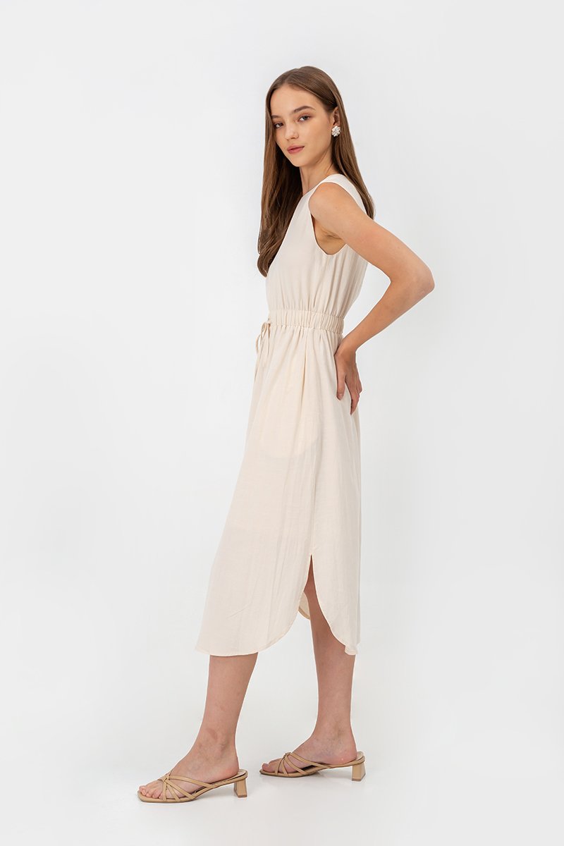 ANGELIKA DRAWSTRING WAIST MIDI DRESS