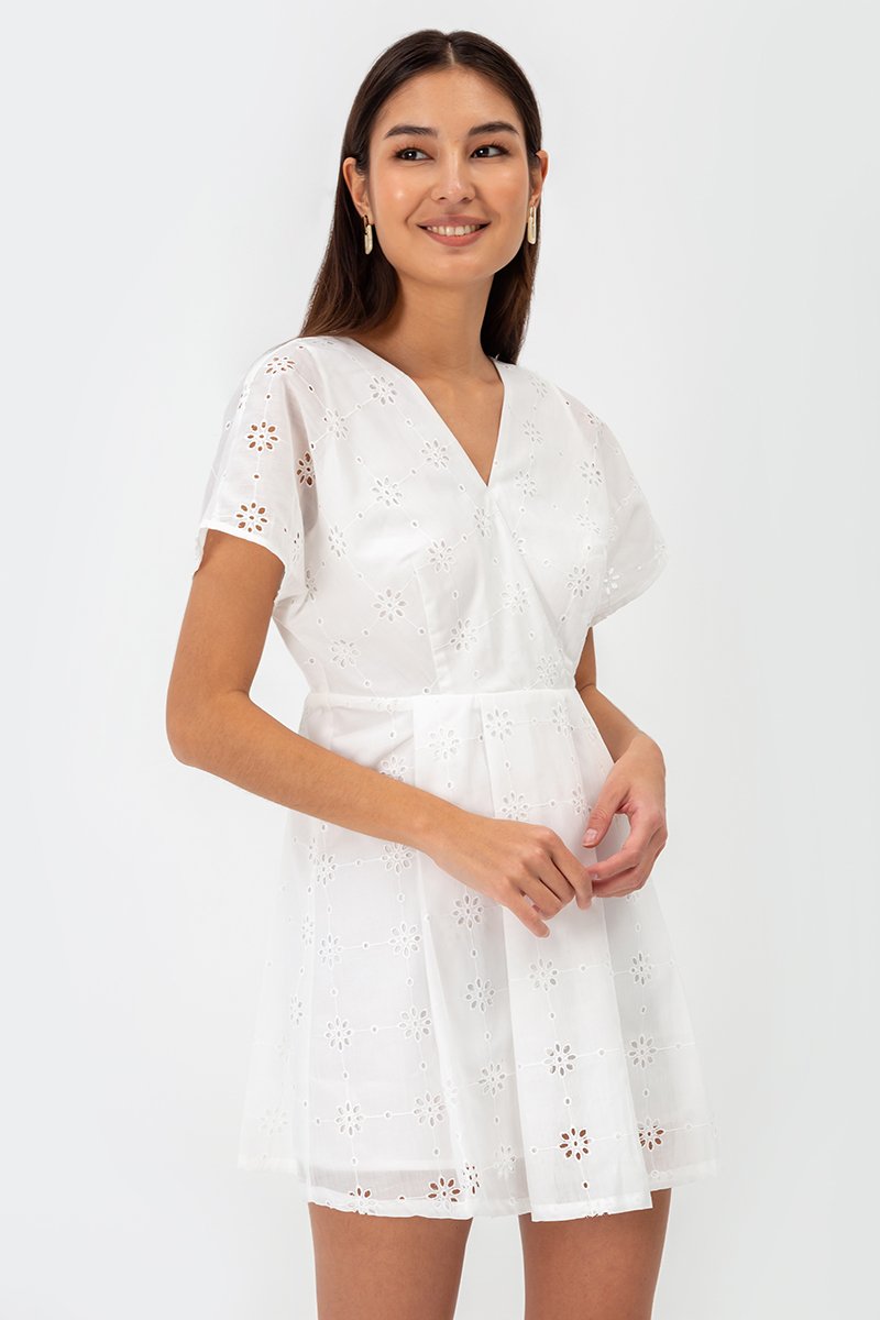 CHANTAL V NECK EYELET ROMPER