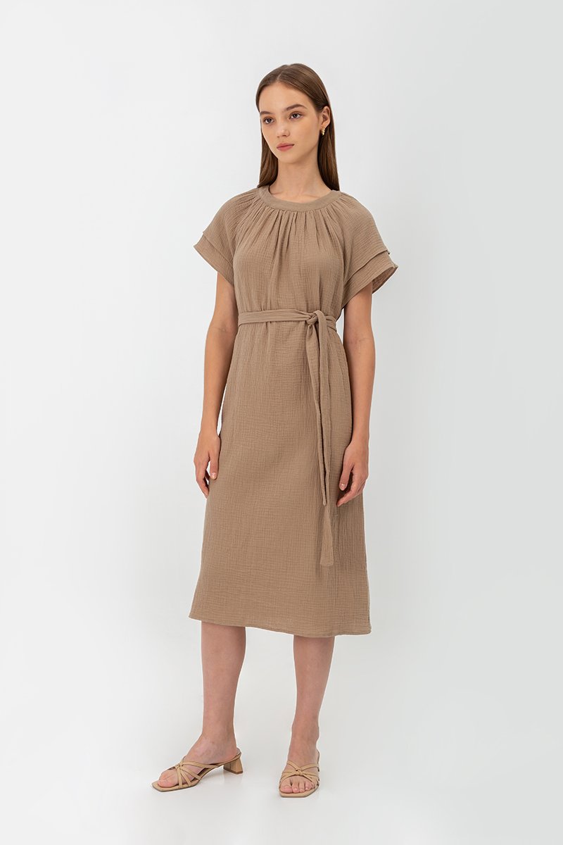 ELITSA LAYERED SLEEVE MIDI DRESS W SASH