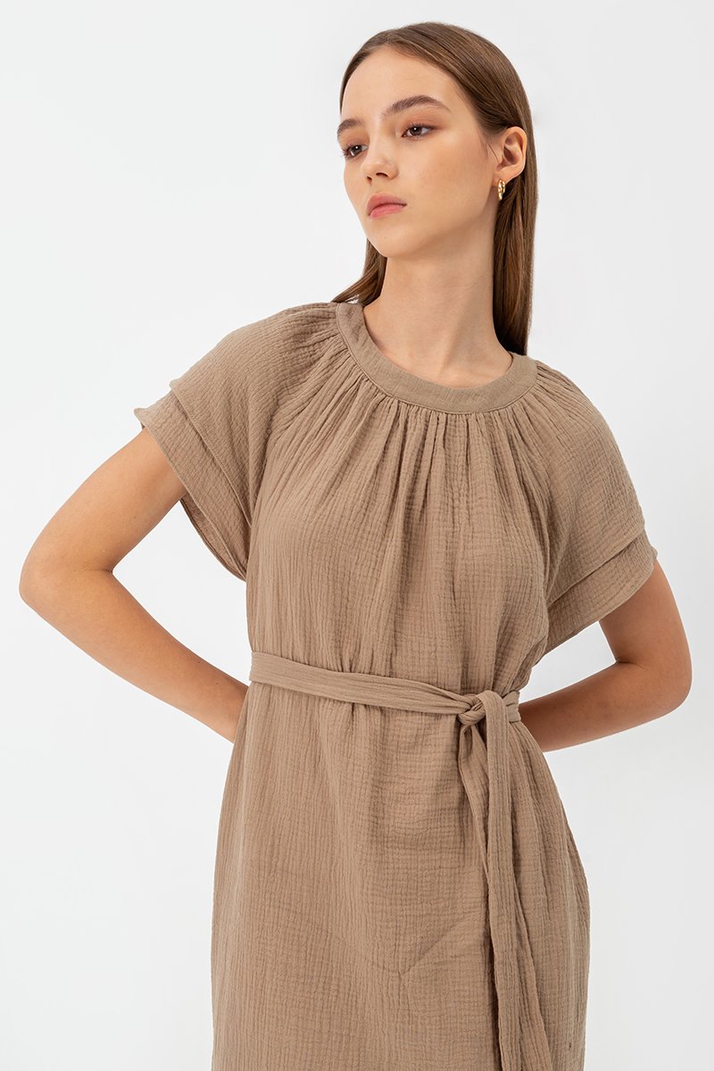 ELITSA LAYERED SLEEVE MIDI DRESS W SASH