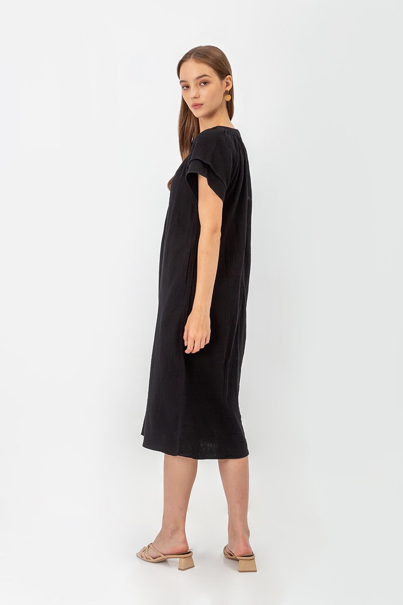 ELITSA LAYERED SLEEVE MIDI DRESS W SASH