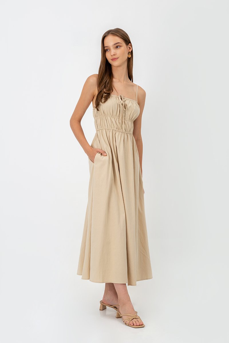ADELITA ELASTIC RIBBON TIE MAXI DRESS