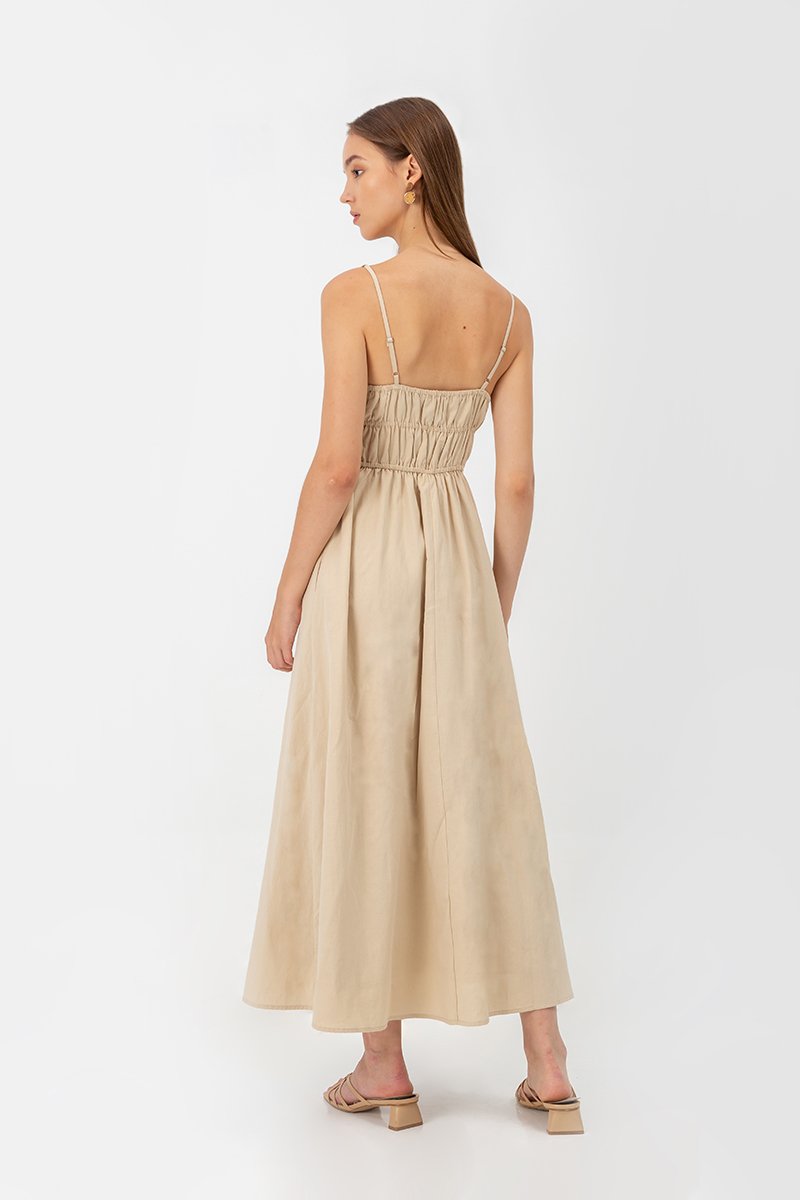 ADELITA ELASTIC RIBBON TIE MAXI DRESS