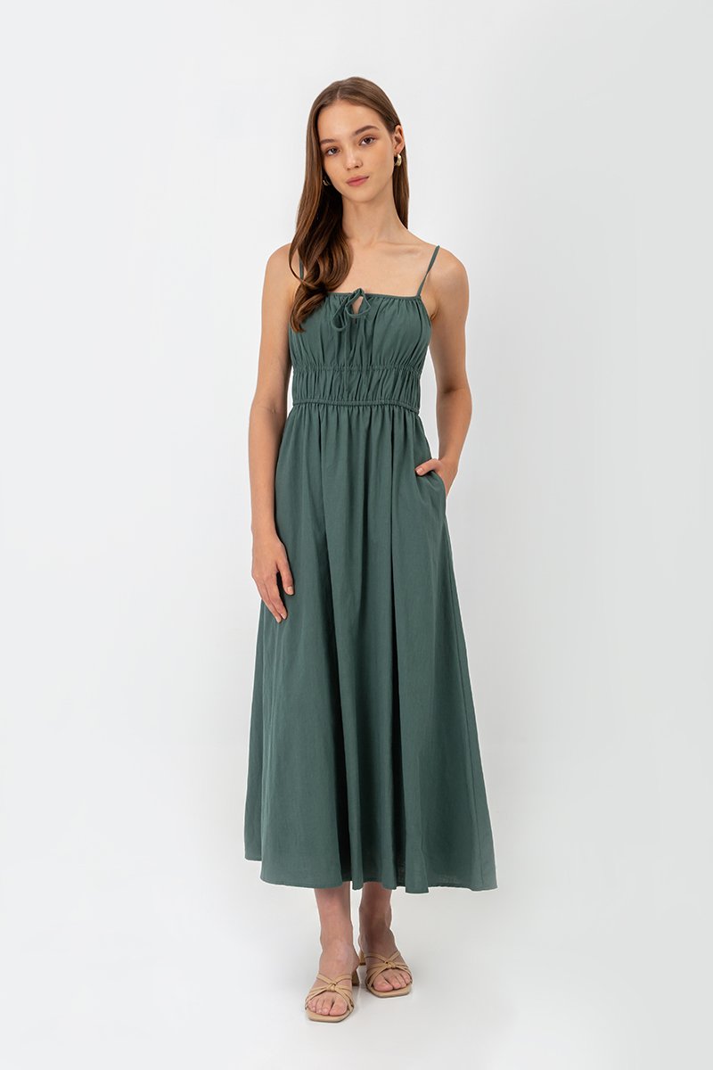 ADELITA ELASTIC RIBBON TIE MAXI DRESS