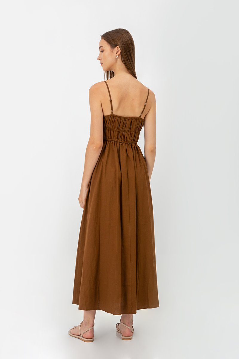 ADELITA ELASTIC RIBBON TIE MAXI DRESS