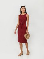 ZANIA PLEATED MIDI COLUMN DRESS W BELT