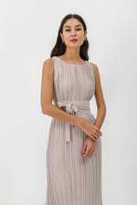 ZANIA PLEATED MIDI COLUMN DRESS W BELT
