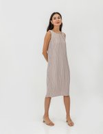 ZANIA PLEATED MIDI COLUMN DRESS W BELT