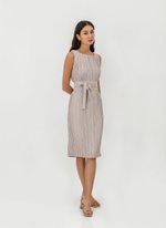 ZANIA PLEATED MIDI COLUMN DRESS W BELT