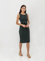 ZANIA PLEATED MIDI COLUMN DRESS W BELT