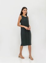 ZANIA PLEATED MIDI COLUMN DRESS W BELT