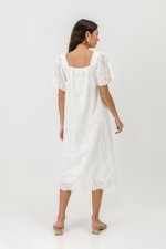 KRYSTAL EYELET FLUTTER SLEEVE MIDI DRESS W SASH