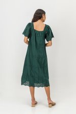 KRYSTAL EYELET FLUTTER SLEEVE MIDI DRESS W SASH