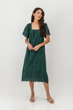 KRYSTAL EYELET FLUTTER SLEEVE MIDI DRESS W SASH
