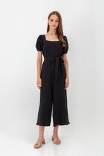 VIKTORIA EMBROIDERED PUFF SLEEVE JUMPSUIT W SASH