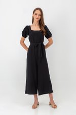 VIKTORIA EMBROIDERED PUFF SLEEVE JUMPSUIT W SASH