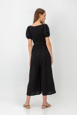VIKTORIA EMBROIDERED PUFF SLEEVE JUMPSUIT W SASH