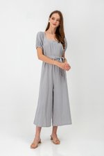 VIKTORIA EMBROIDERED PUFF SLEEVE JUMPSUIT W SASH