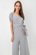 VIKTORIA EMBROIDERED PUFF SLEEVE JUMPSUIT W SASH