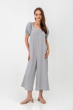 VIKTORIA EMBROIDERED PUFF SLEEVE JUMPSUIT W SASH