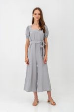 VIKTORIA EMBROIDERED PUFF SLEEVE JUMPSUIT W SASH