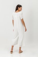 VIKTORIA EMBROIDERED PUFF SLEEVE JUMPSUIT W SASH