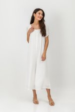 VIKTORIA EMBROIDERED PUFF SLEEVE JUMPSUIT W SASH