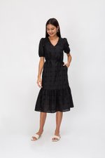 SERA EYELET DROPWAIST MIDI DRESS W SASH