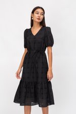 SERA EYELET DROPWAIST MIDI DRESS W SASH