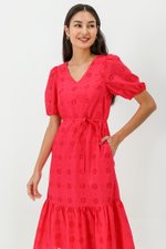 SERA EYELET DROPWAIST MIDI DRESS W SASH