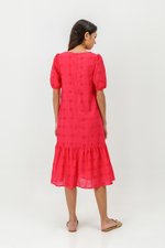 SERA EYELET DROPWAIST MIDI DRESS W SASH