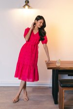 SERA EYELET DROPWAIST MIDI DRESS W SASH