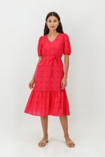 SERA EYELET DROPWAIST MIDI DRESS W SASH