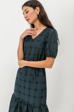 SERA EYELET DROPWAIST MIDI DRESS W SASH