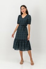 SERA EYELET DROPWAIST MIDI DRESS W SASH