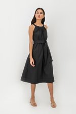 MADELAINE PLEATED MIDI DRESS W BELT