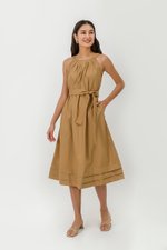 MADELAINE PLEATED MIDI DRESS W BELT