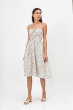 LILIAN FLORAL ELASTIC RIBBON TIE MIDI DRESS LILIAN FLORAL ELASTIC RIBBON TIE MIDI DRESS