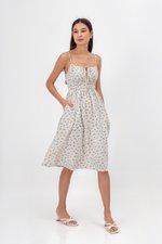 LILIAN FLORAL ELASTIC RIBBON TIE MIDI DRESS LILIAN FLORAL ELASTIC RIBBON TIE MIDI DRESS