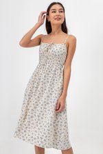 LILIAN FLORAL ELASTIC RIBBON TIE MIDI DRESS LILIAN FLORAL ELASTIC RIBBON TIE MIDI DRESS