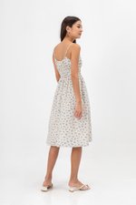 LILIAN FLORAL ELASTIC RIBBON TIE MIDI DRESS LILIAN FLORAL ELASTIC RIBBON TIE MIDI DRESS