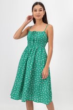 LILIAN FLORAL ELASTIC RIBBON TIE MIDI DRESS LILIAN FLORAL ELASTIC RIBBON TIE MIDI DRESS