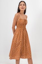 LILIAN FLORAL ELASTIC RIBBON TIE MIDI DRESS LILIAN FLORAL ELASTIC RIBBON TIE MIDI DRESS