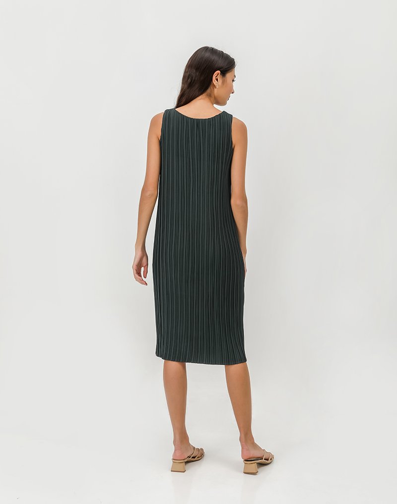 ZANIA PLEATED MIDI COLUMN DRESS W BELT