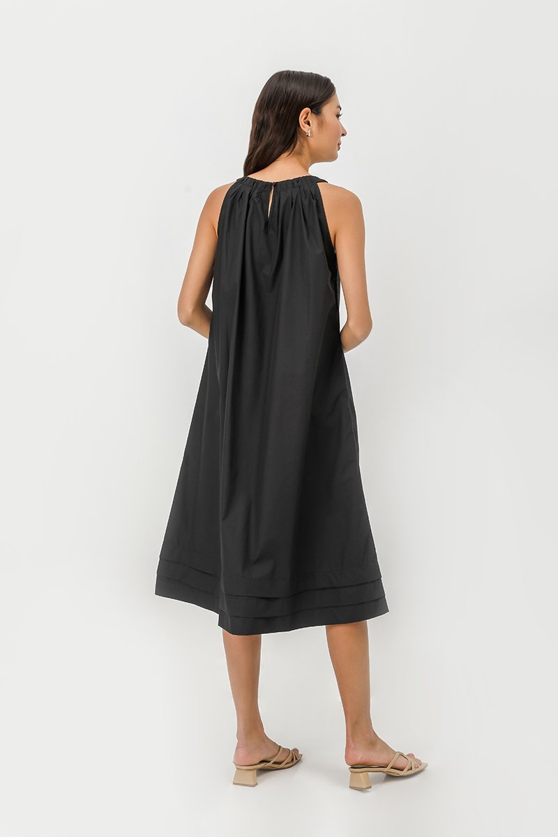 MADELAINE PLEATED MIDI DRESS W BELT