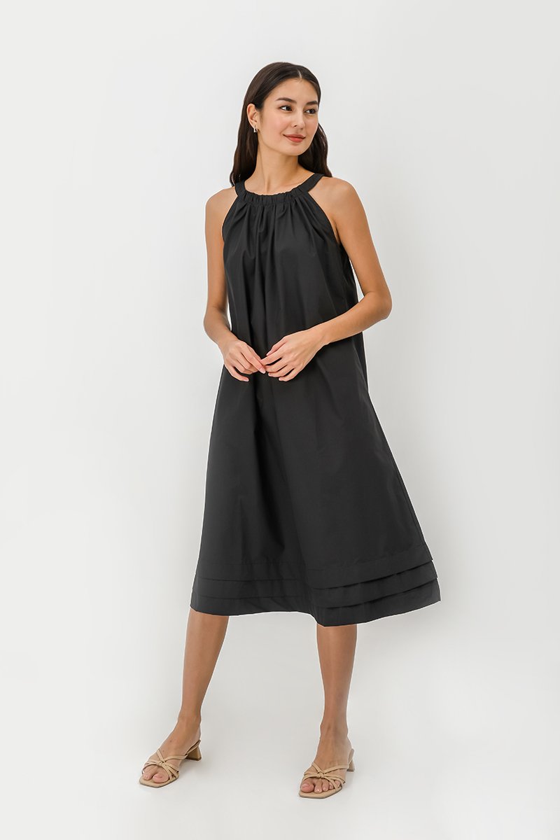 MADELAINE PLEATED MIDI DRESS W BELT