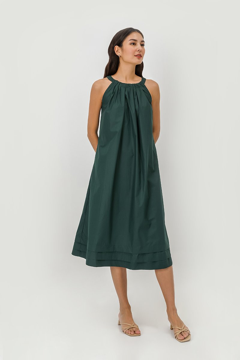 MADELAINE PLEATED MIDI DRESS W BELT